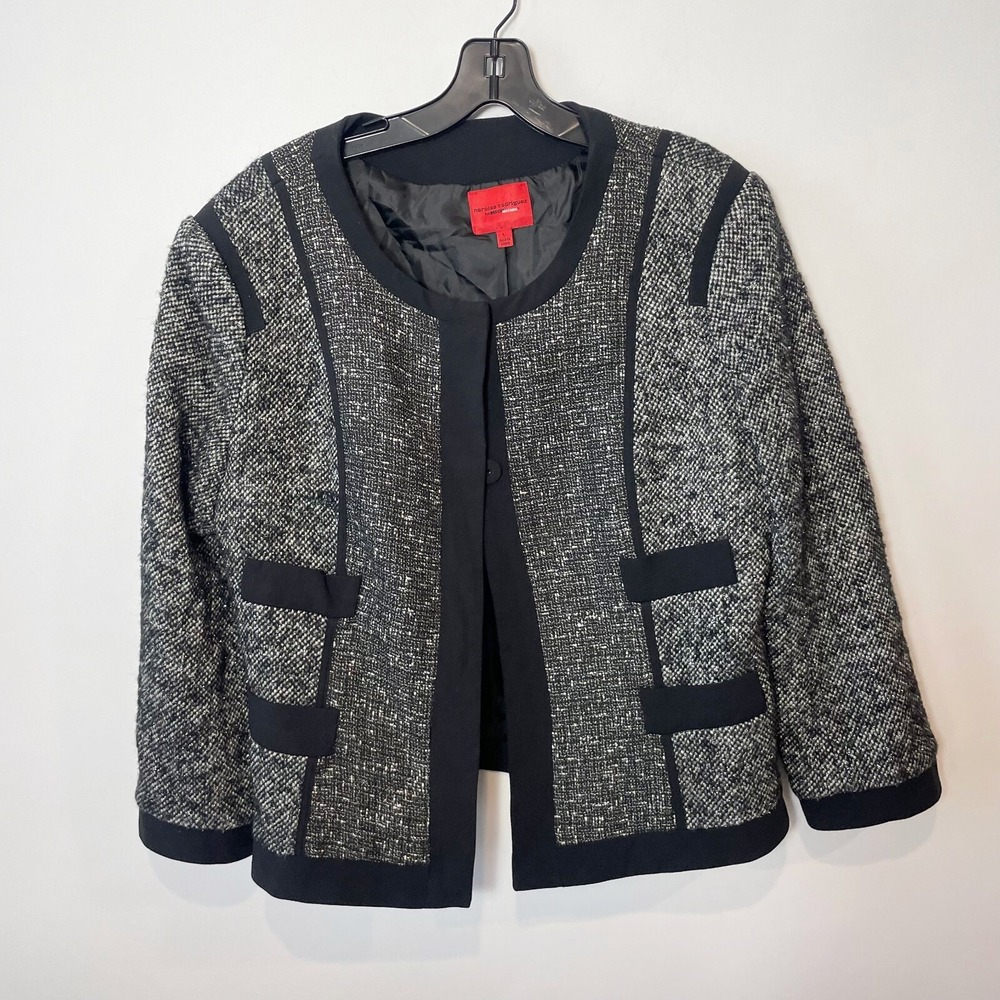 Narcisco Rodriguez Tweed Career Blazer Jacket Womens L Black Long Sleeve Snap